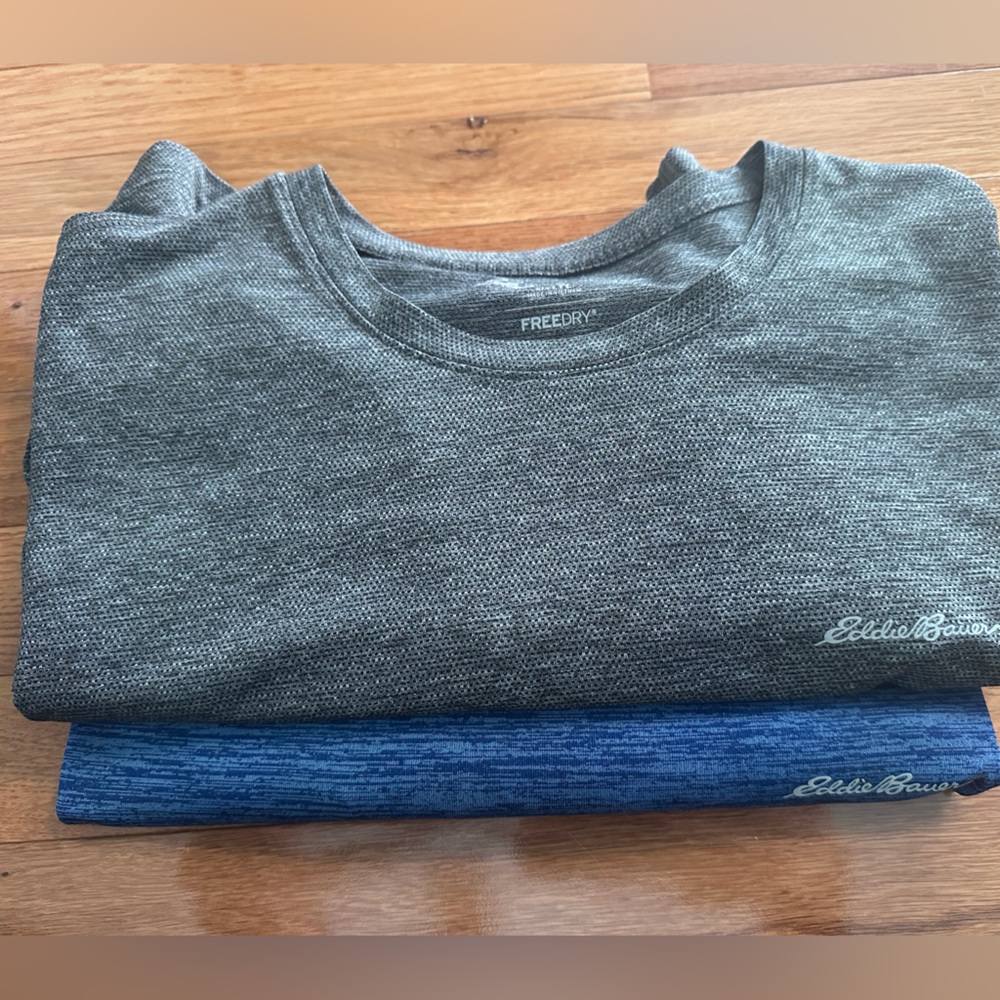 Two Eddie Bauer athletic t shirt free dry size large TALL LT